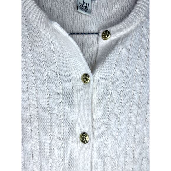 Vintage 90s Classic Elements Cream White Cableknit Cardigan Sweater - Picture 3 of 8